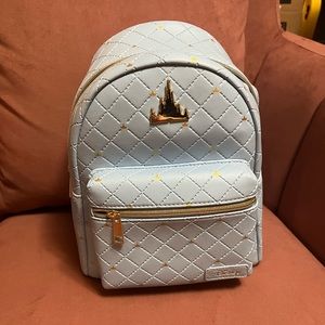 Disney Princess Cinderella Blue Backpack Purse Castle quilted diamond Disneyland